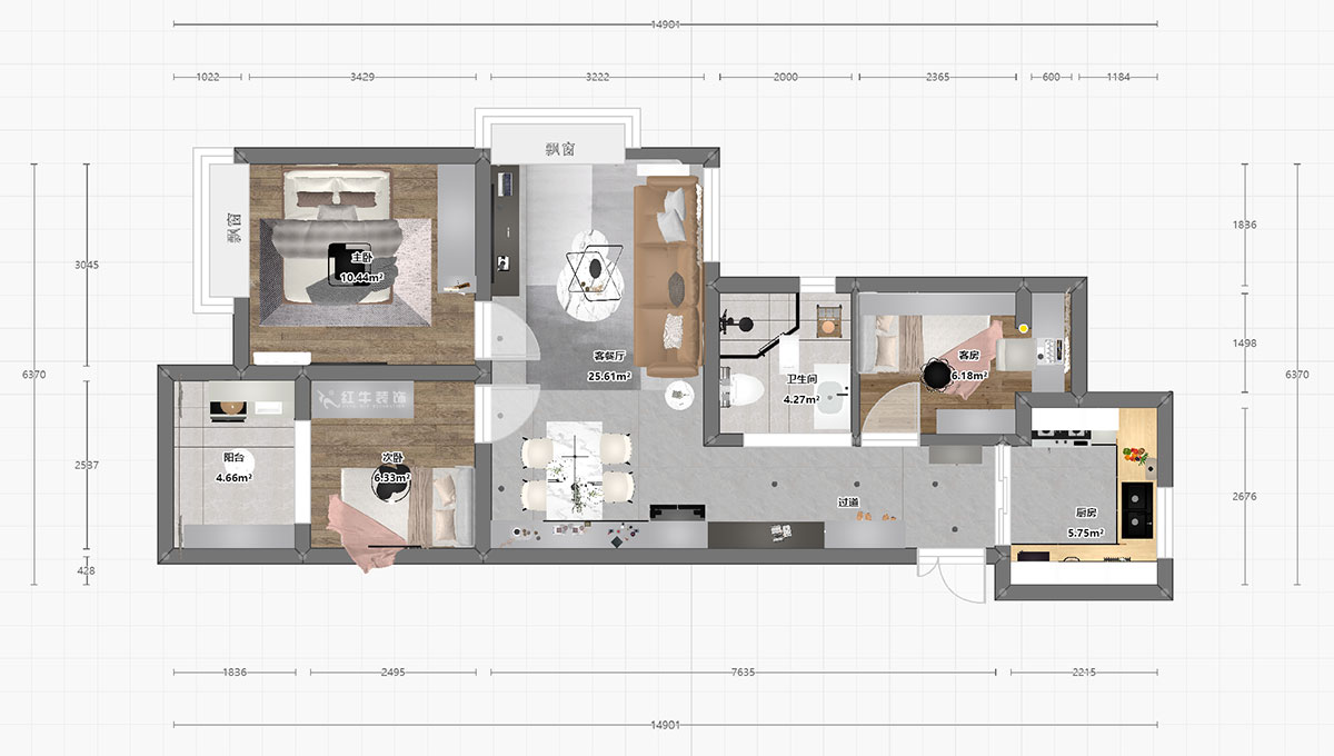陆利民｜明尚西苑4-2508-87㎡-现代风格｜3室2厅1卫｜新房装修｜定制家｜全包13